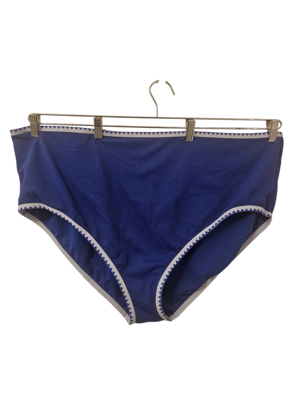 Blue and White Penningtons Women's Geometric Elastic Textured Bikini Bottom